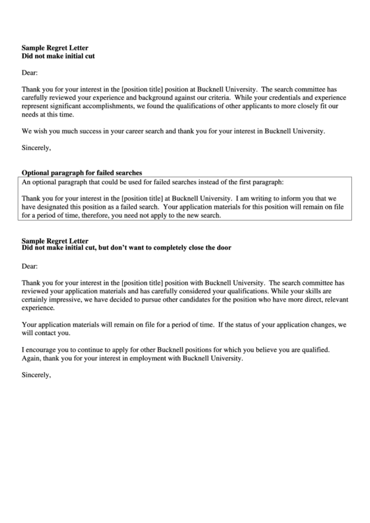 Sample Regret Letter Template Printable Pdf Download