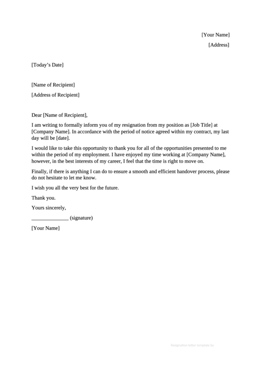 Resignation Letter 2 Printable pdf