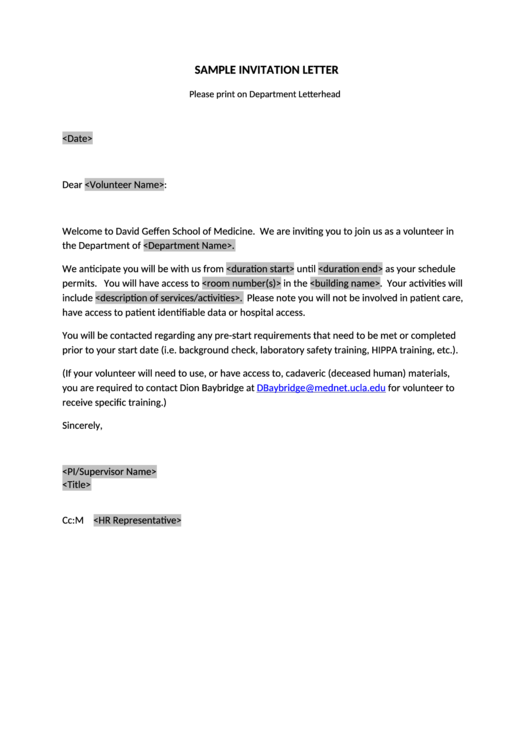 Sample Invitation Letter Printable pdf