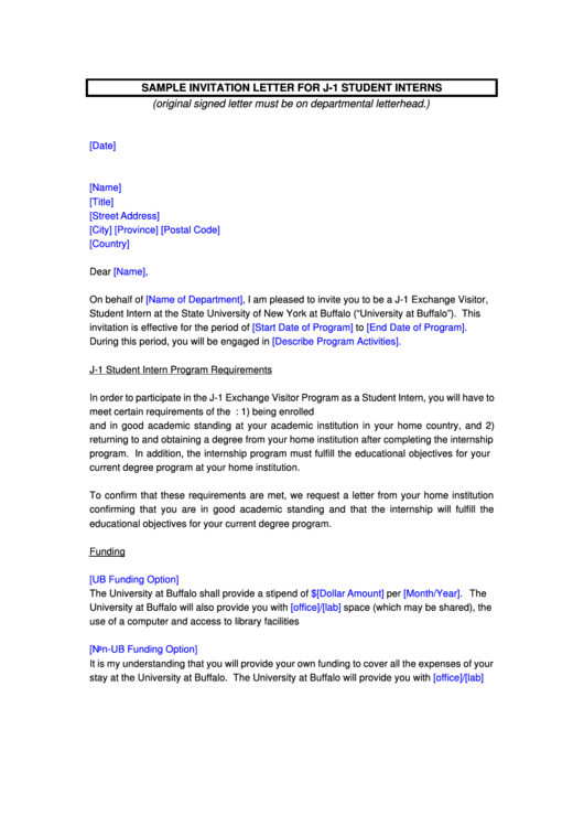 Sample Invitation Letter For J1 Student Interns Printable pdf