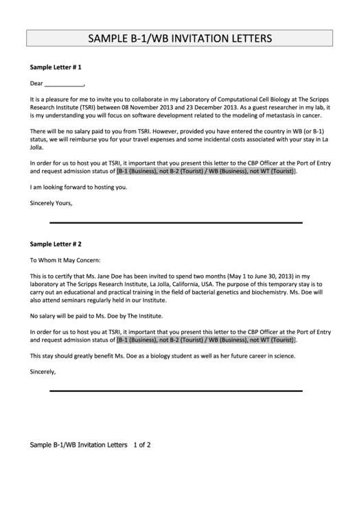 Sample B1 Wb Invitation Letters Printable pdf