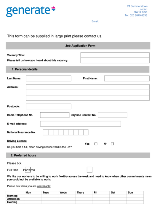 Job Application Form - Generate Printable pdf