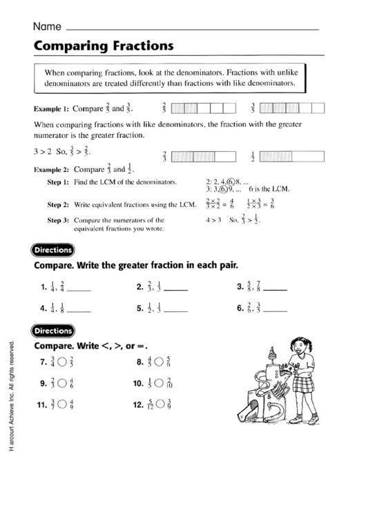 Comparing Fractions Worksheet With Answer Key Printable Pdf Download