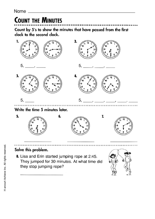 Count The Minutes Worksheet With Answer Key Printable pdf