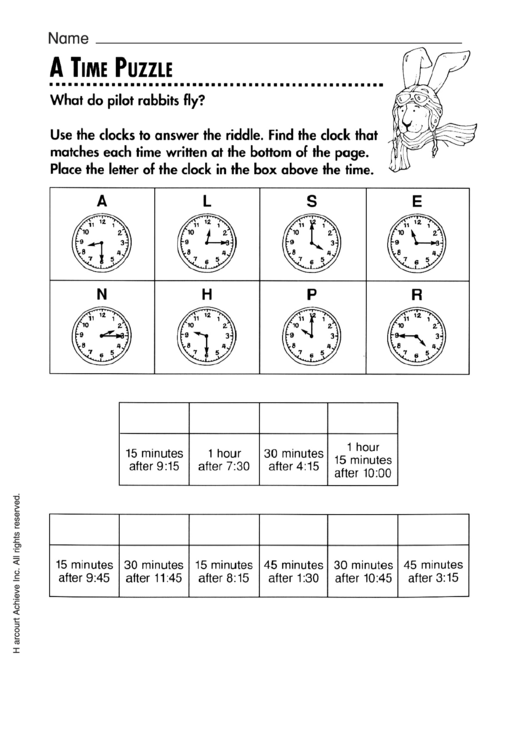 Time Puzzle Worksheet With Answer Key Printable pdf