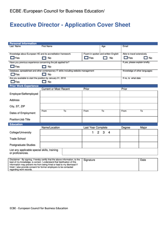 Executive Director Application Cover Sheet Printable pdf