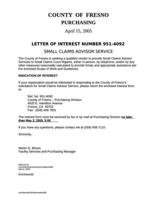 Letter Of Interest Number