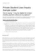 Private Student Loan Inquiry Sample Letter
