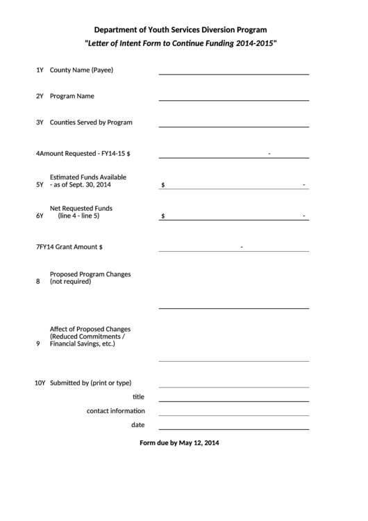 Letter Of Intent Form To Continue Funding 2014-2015 Printable pdf