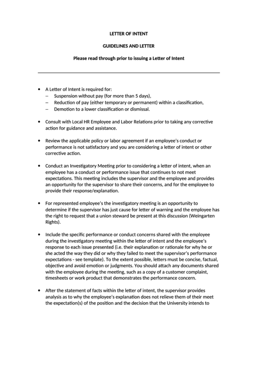 Letter Of Intent Due To Unsatisfactory Performance Printable pdf