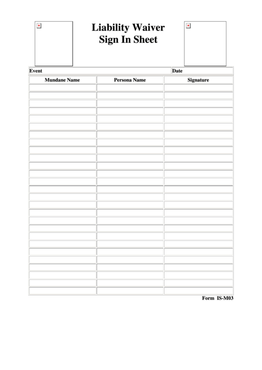 Liability Waiver Sign In Sheet Printable pdf