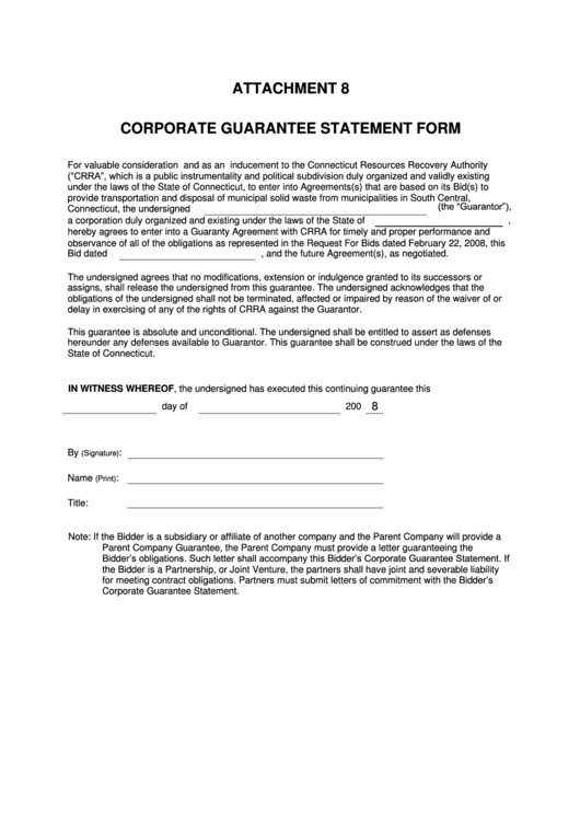 Corporate Guarantee Statement Form