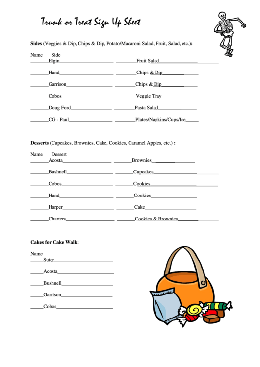 Trunk Or Treat Sign Up Sheet Printable pdf