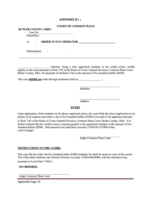 Order To Pay Mediator Printable pdf