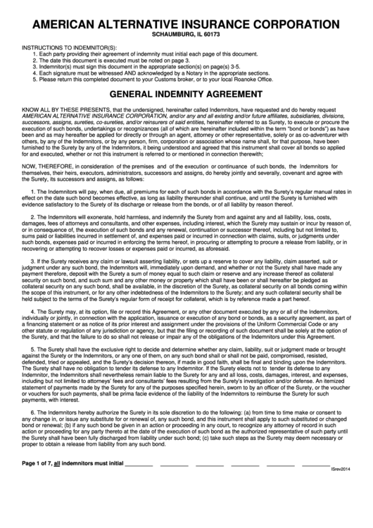 General Indemnity Agreement Printable pdf