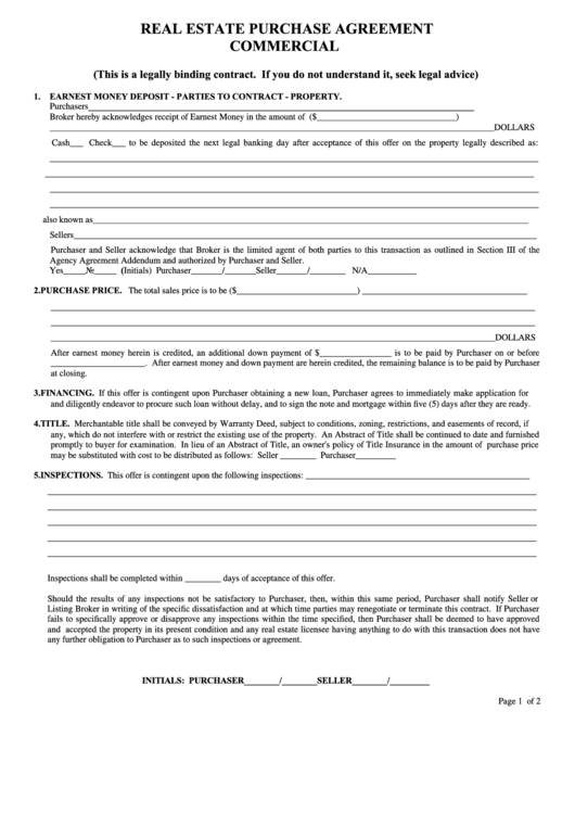 Fillable Real Estate Purchase Agreement Template Printable pdf