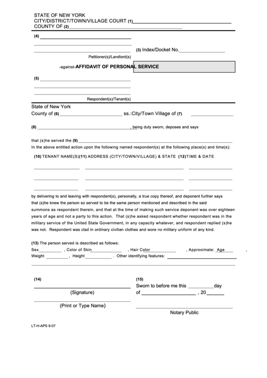 Affidavit Of Personal Service Printable pdf
