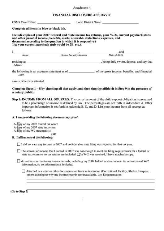 Financial Disclosure Affidavit Form Printable pdf