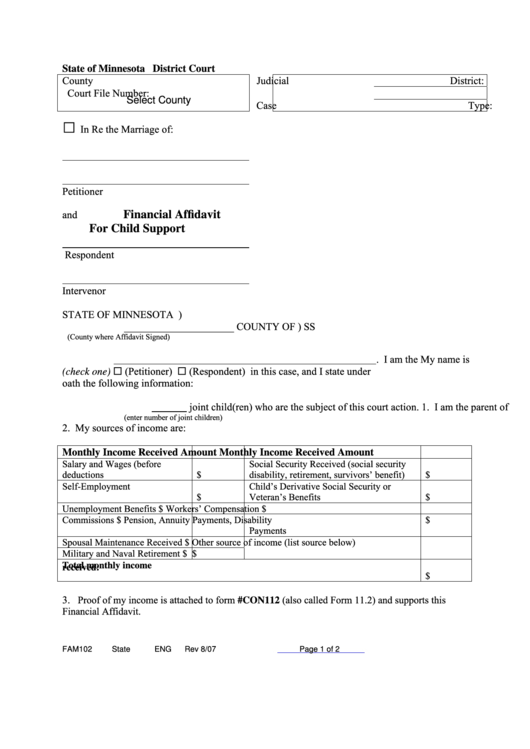 Fillable Financial Affidavit For Child Support Printable pdf