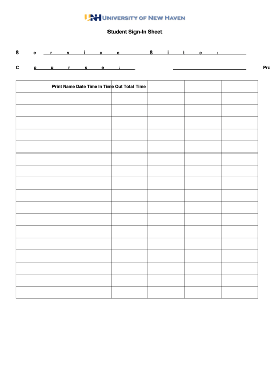 Student Sign-In Sheet Template For Course Printable pdf