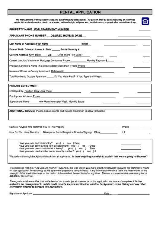 Rental Application Printable pdf
