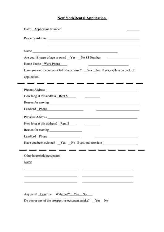 Fillable New York Rental Application Printable pdf