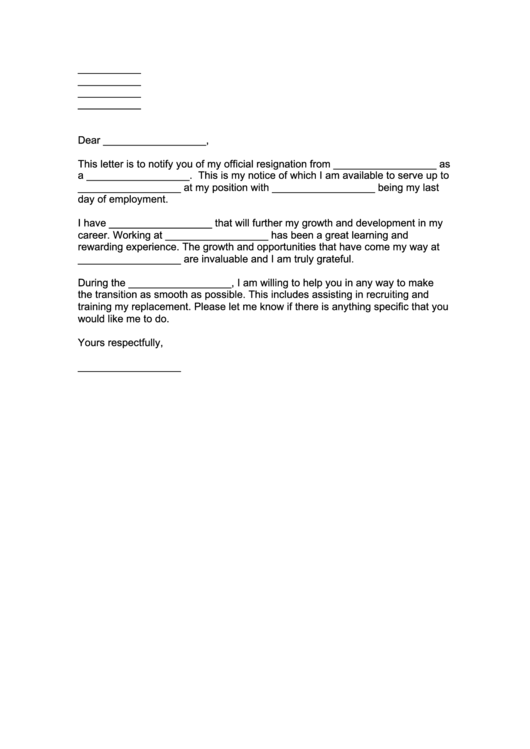 Nursing Resignation Letter Template Printable pdf