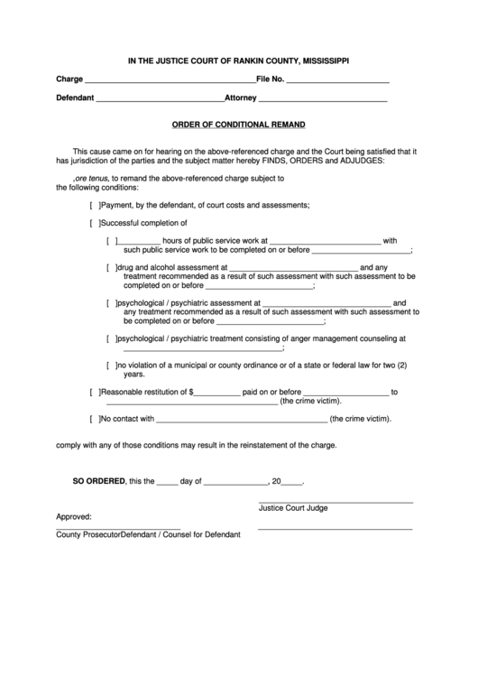 Order Of Conditional Remand Printable pdf