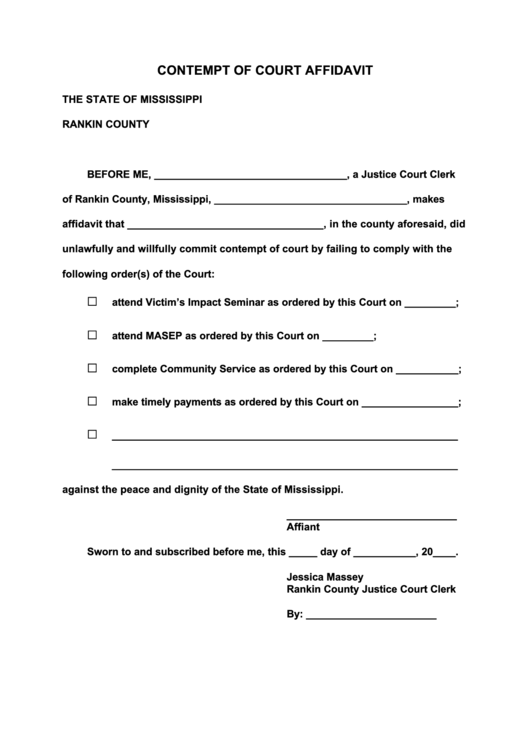 Contempt Of Court Affidavit Printable pdf