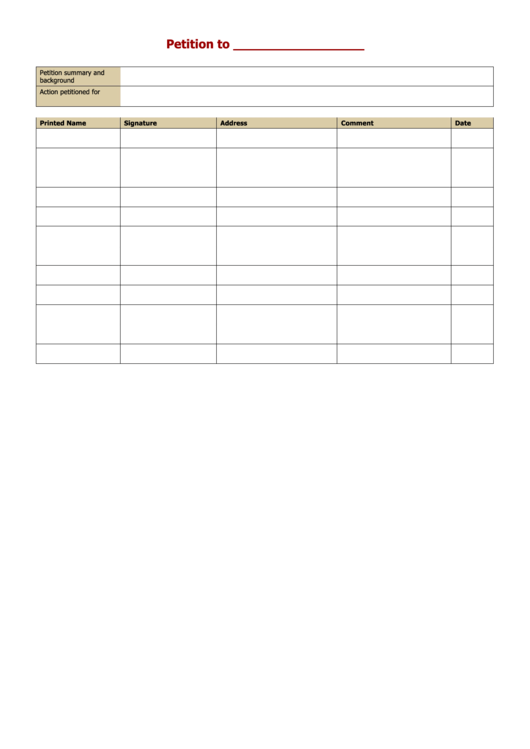Fillable Petition Template Printable pdf