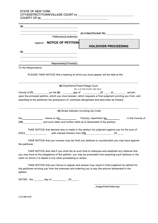 Notice Of Petition Holdover Proceeding printable pdf download