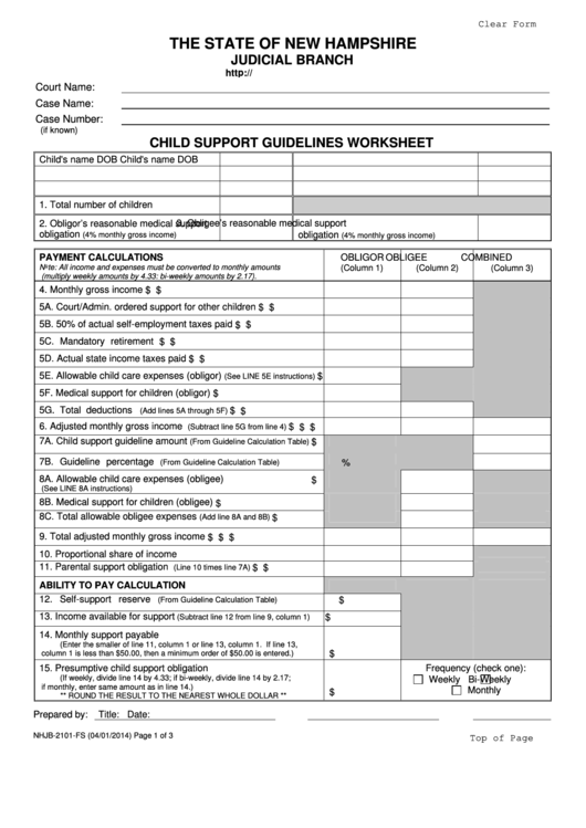 Fillable Child Support Guidelines Worksheet Printable pdf