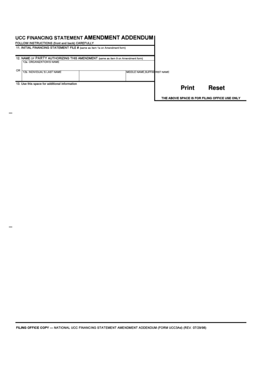 Fillable Ucc Financing Statement Amendment Addendum Printable pdf