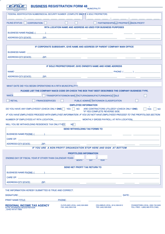 Form 48 - Business Registration Printable pdf