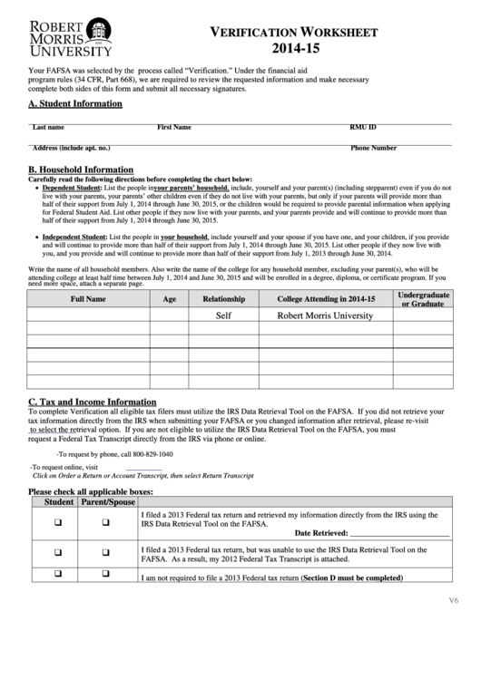 Verification Worksheet Template 2014-15