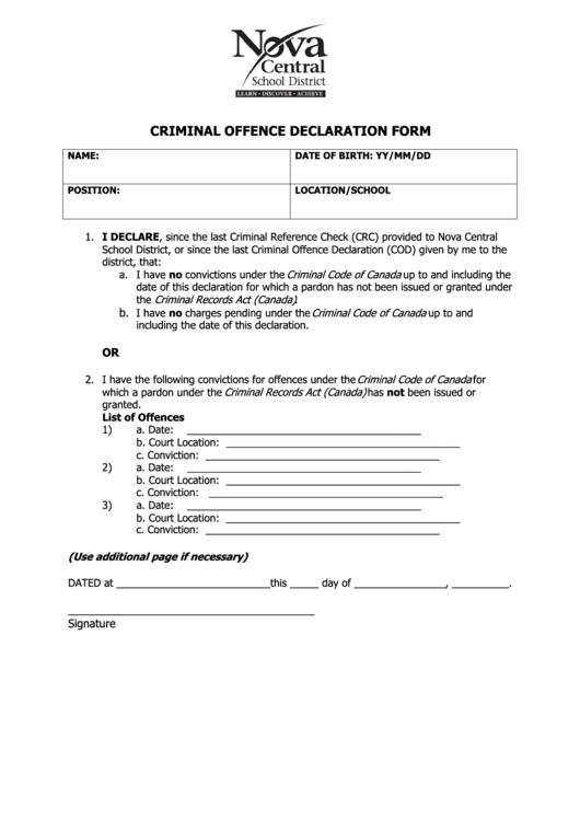 Criminal Offence Declaration Form