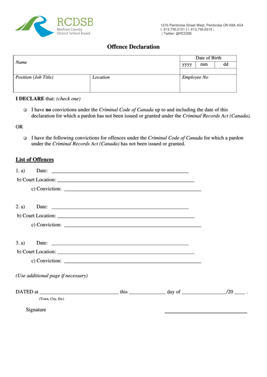 Offence Declaration Form