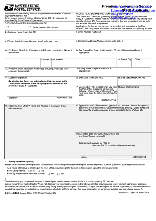 Premium Forwarding Service (Pfs) Application Printable pdf