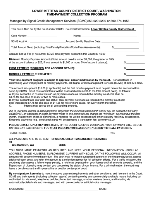 Lower Kittitascounty District Court, Washington Time-Payment Collection Application Printable pdf