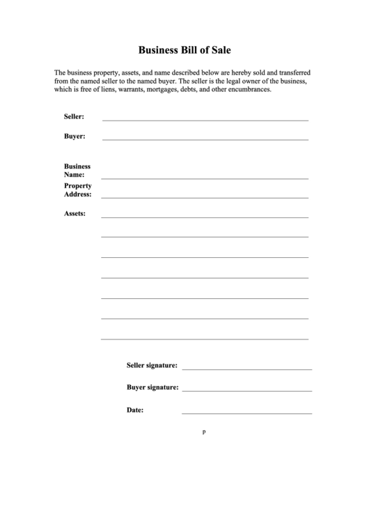 Business Bill Of Sale Form Printable pdf
