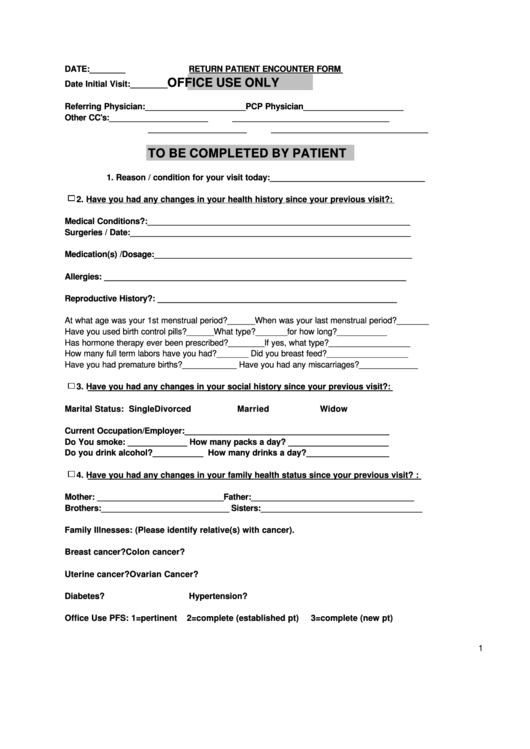 Patient Encounter Form Printable Pdf Download