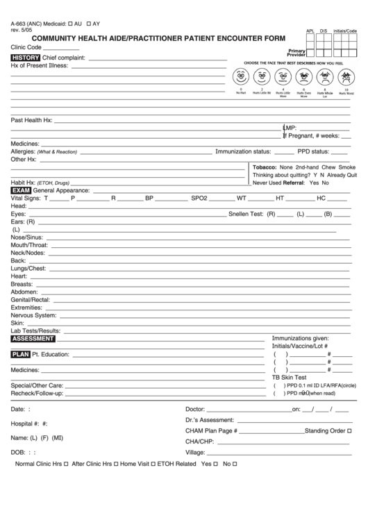 Community Health Aide/practitioner Patient Encounter Form Printable pdf
