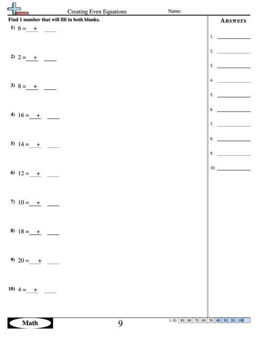 Creating Even Equations Worksheet With Answer Key Printable pdf