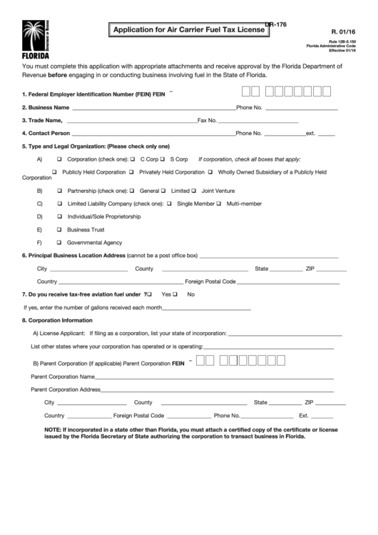 Application For Air Carrier Fuel Tax License Printable pdf