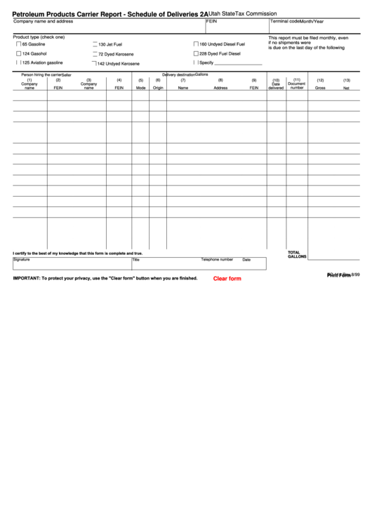 Fillable Petroleum Products Carrier Report - Schedule Of Deliveries Printable pdf