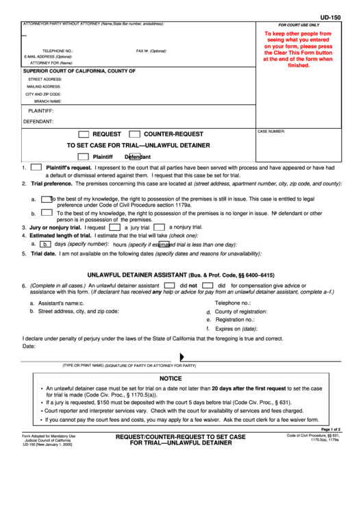 Fillable Request/counter-Request To Set Case For Trial Printable pdf
