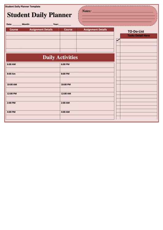 Student Daily Planner Template Printable pdf