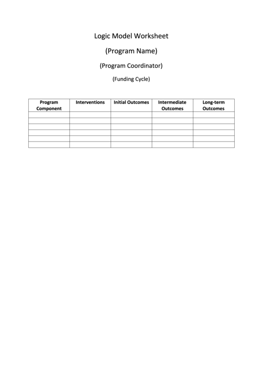 Logic Model Worksheet Printable pdf