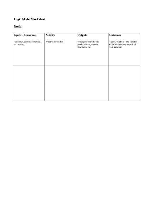 Logic Model Worksheet Printable pdf
