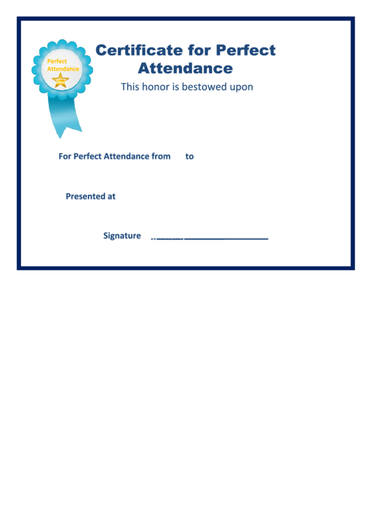 Fillable Certificate For Perfect Attendance Printable pdf